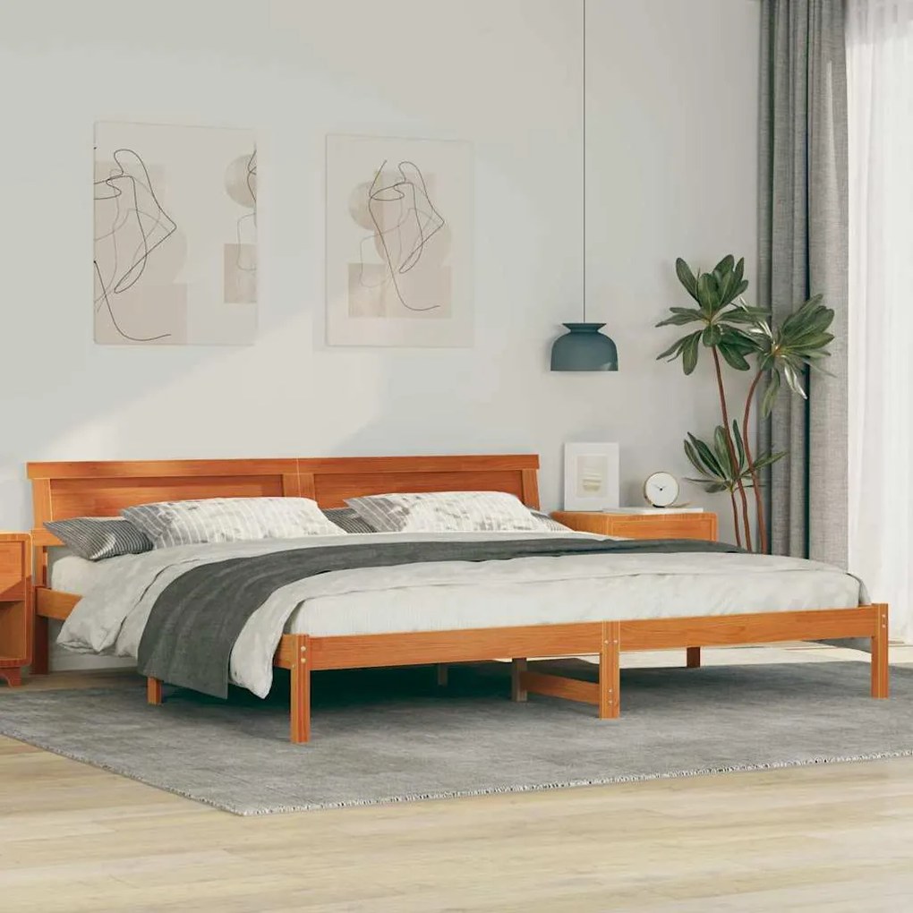 vidaXL Cadru de pat cu lumini cu bandă LED cu headboard Maro 200 x 200 cm lemn