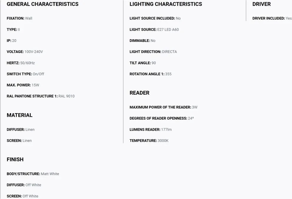 Aplica de perete cu reader LED WINDSOR alb