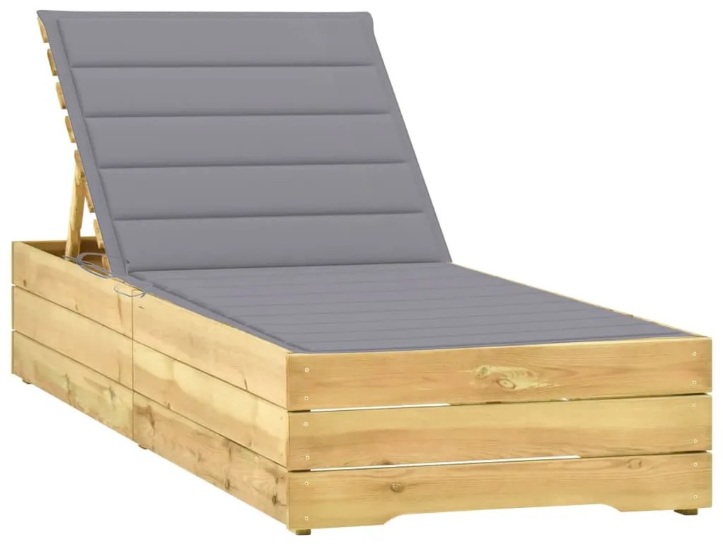 vidaXL Șezlong cu pernă gri, lemn de pin tratat