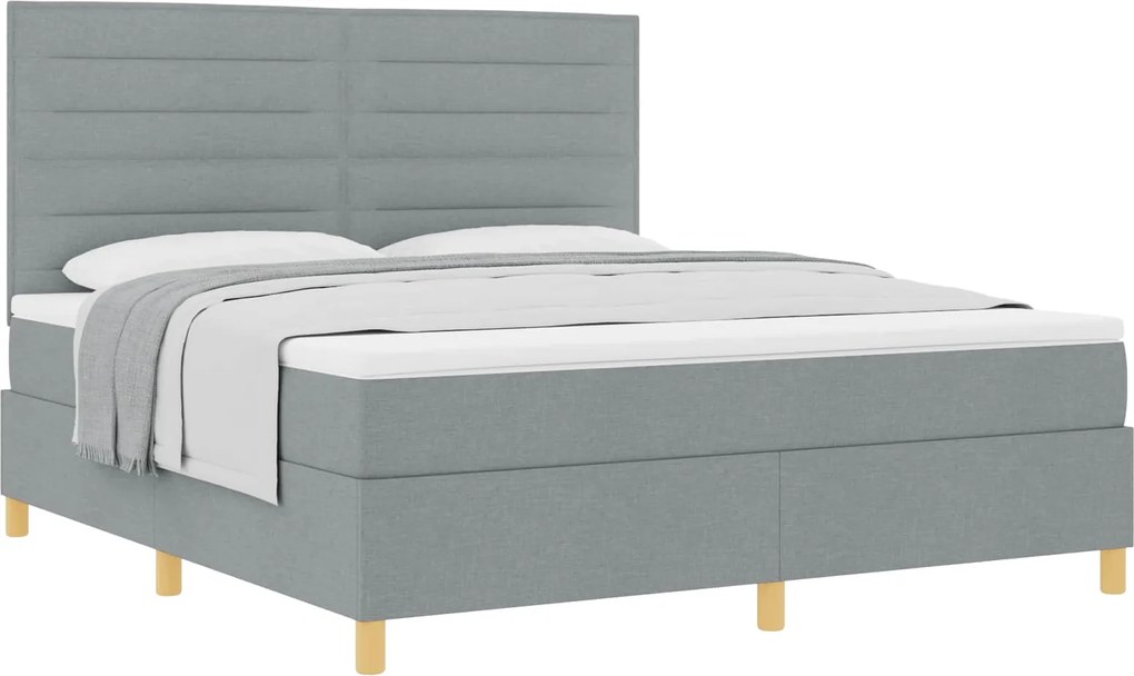 vidaXL Pat cu arcuri cu saltea Gri deschis 180 x 200 cm țesătură