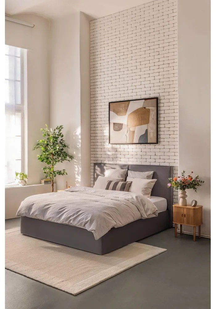 Pat matrimonial gri tapițat cu spațiu de depozitare cu somieră 180x200 cm Thessa Bold – Bonami Selection