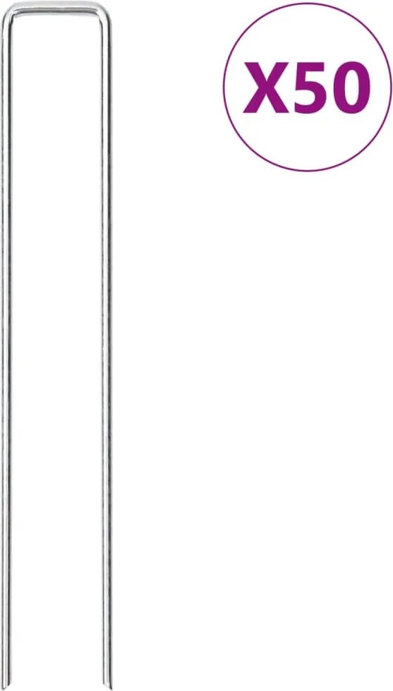 vidaXL Țăruși de pământ în formă de U 50 buc. 20x3,5cm oțel galvanizat