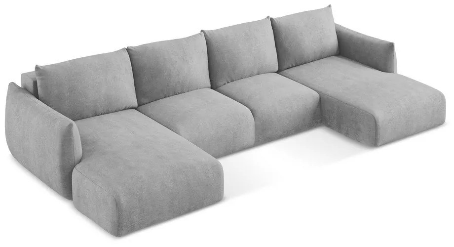 Colțar gri deschis extensibil cu tapițerie din chenille (în formă de "U") Leila – Makamii