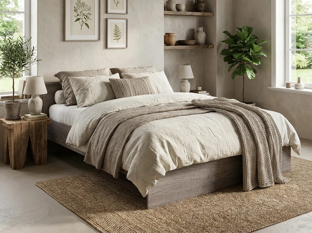 Pat ELISA 120 x 200 cm, stejar trufa Saltele: Cu saltele Coco Maxi 20 cm, Somiera pat: Cu lamele curbate