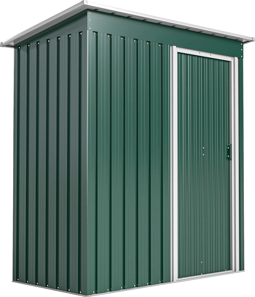 Outsunny Magazie de Grădină pentru Scule din Oțel Galvanizat cu Acoperiș Înclinat și Ușă Culisantă, 163x89x182 cm, Verde | Aosom Romania
