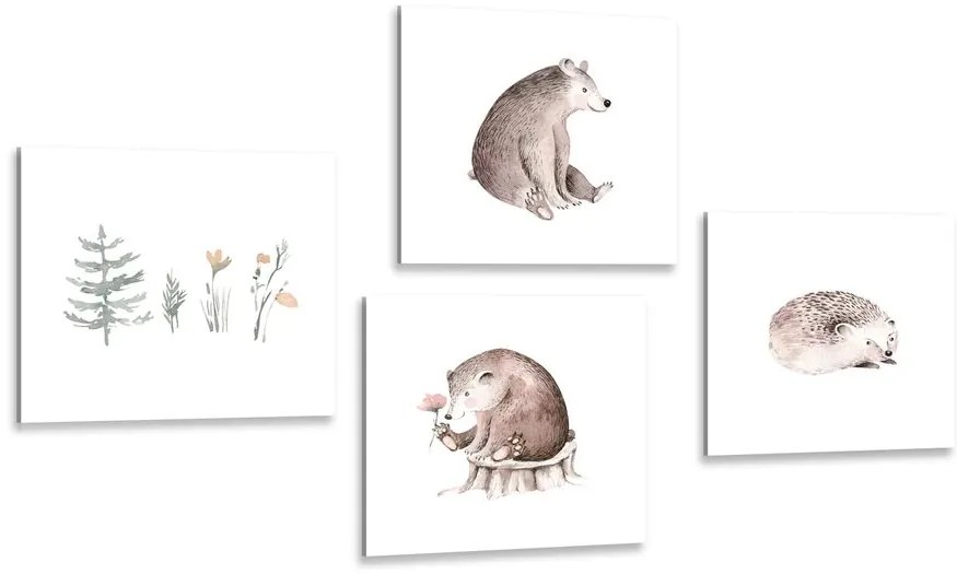Set tablouri animăluțe de pădure în stilul minimalist
