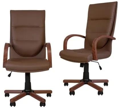 Set 2 scaune directoriale EXONIA EXTRA, brate din lemn, piele ecologica, Brun inchis