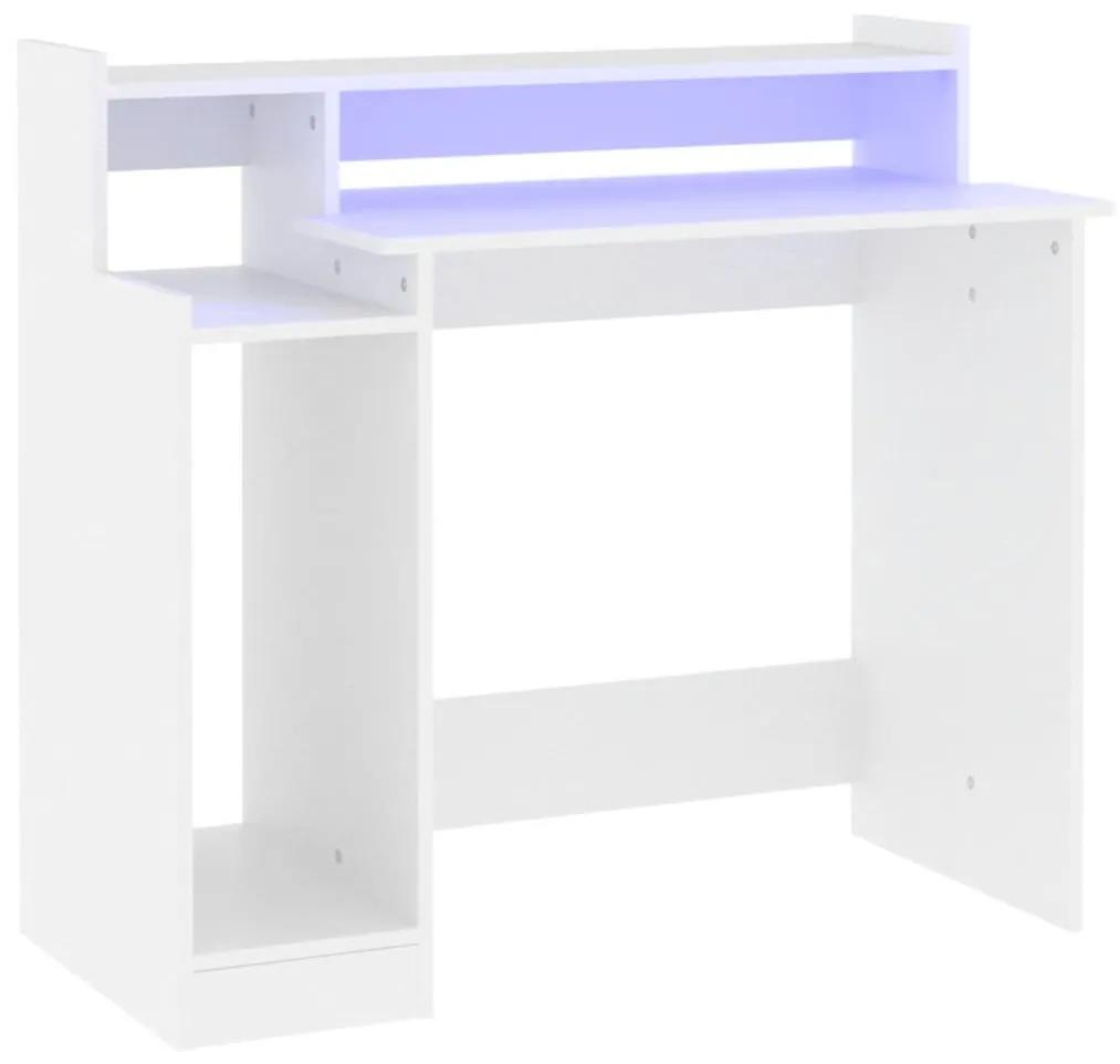 Birou cu lumini LED, alb, 97x90x45 cm lemn compozit Alb