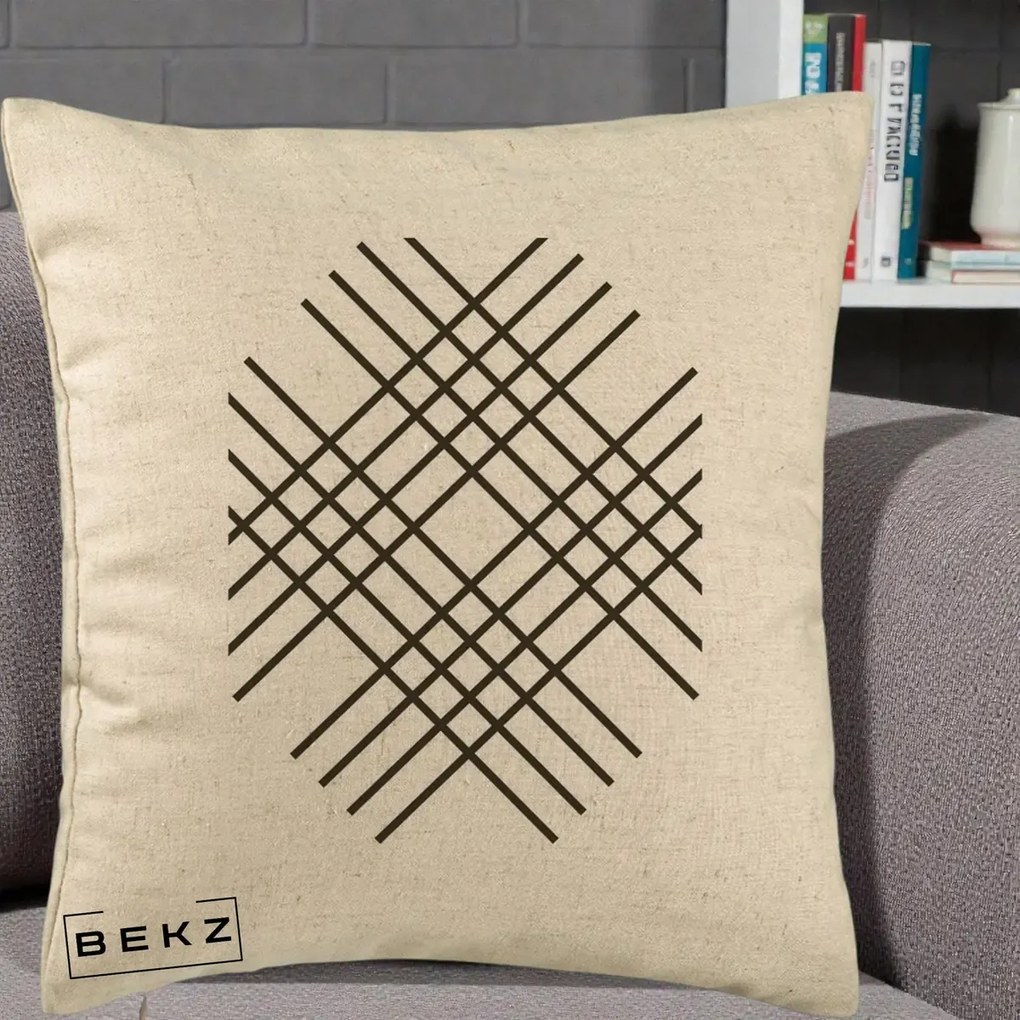 Perna Decorativa Geometric Grid, 40x40 cm, Bej, Husa Detasabila, Perna Inclusa, BEKZ®