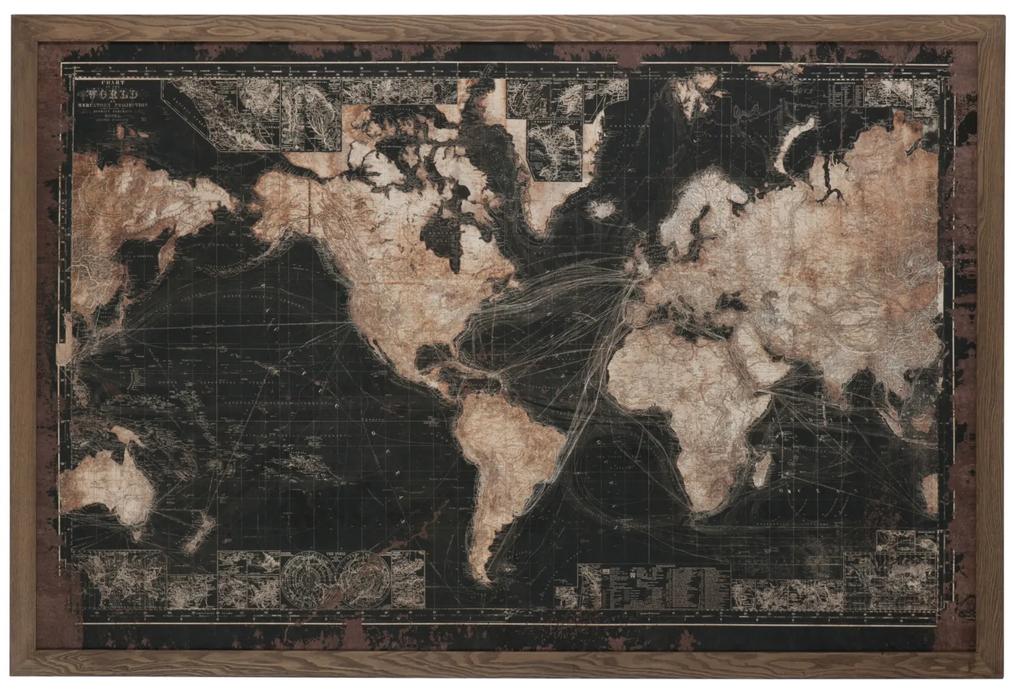 Tablou World Map cu LED, Lemn, Maro Negru, 175x5x116 cm