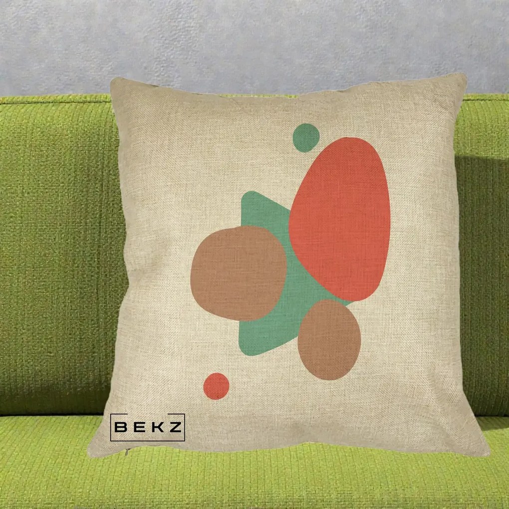 Perna Decorativa Abstract Forme Coral Turcoaz, 40x40 cm, Crem, Husa Detasabila, Perna Inclusa, BEKZ®
