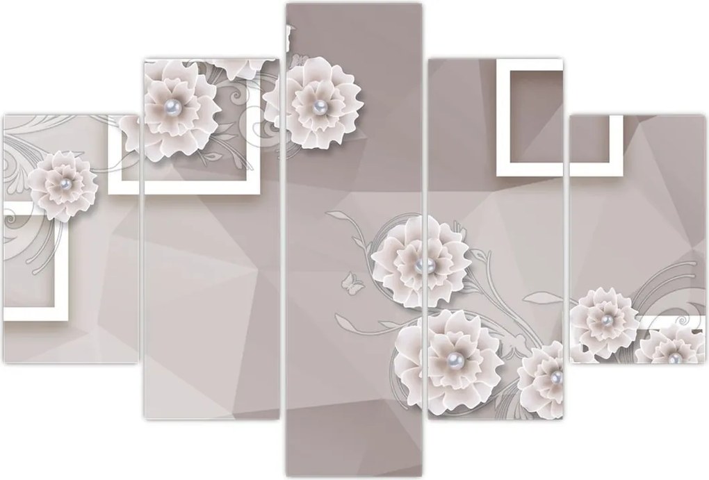 Tablou - Imagine flori bej (150x105 cm)