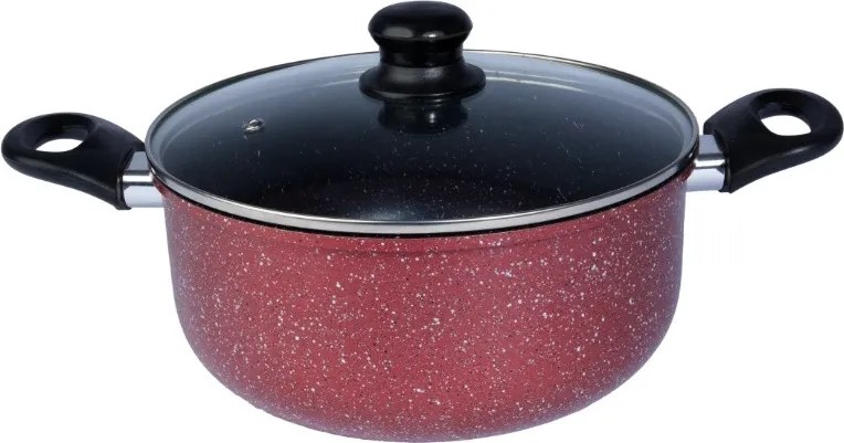 Cratita cu capac din sticla Rosberg R51318G24, 24x10,5 cm, 4 L, Finisaj marmura, Inductie, Bordeaux melange