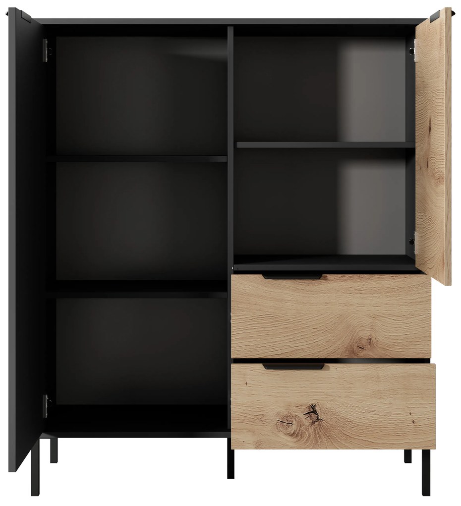 Comodă Rastafa 2D2S (Stejar artisan + Negru). 1071378