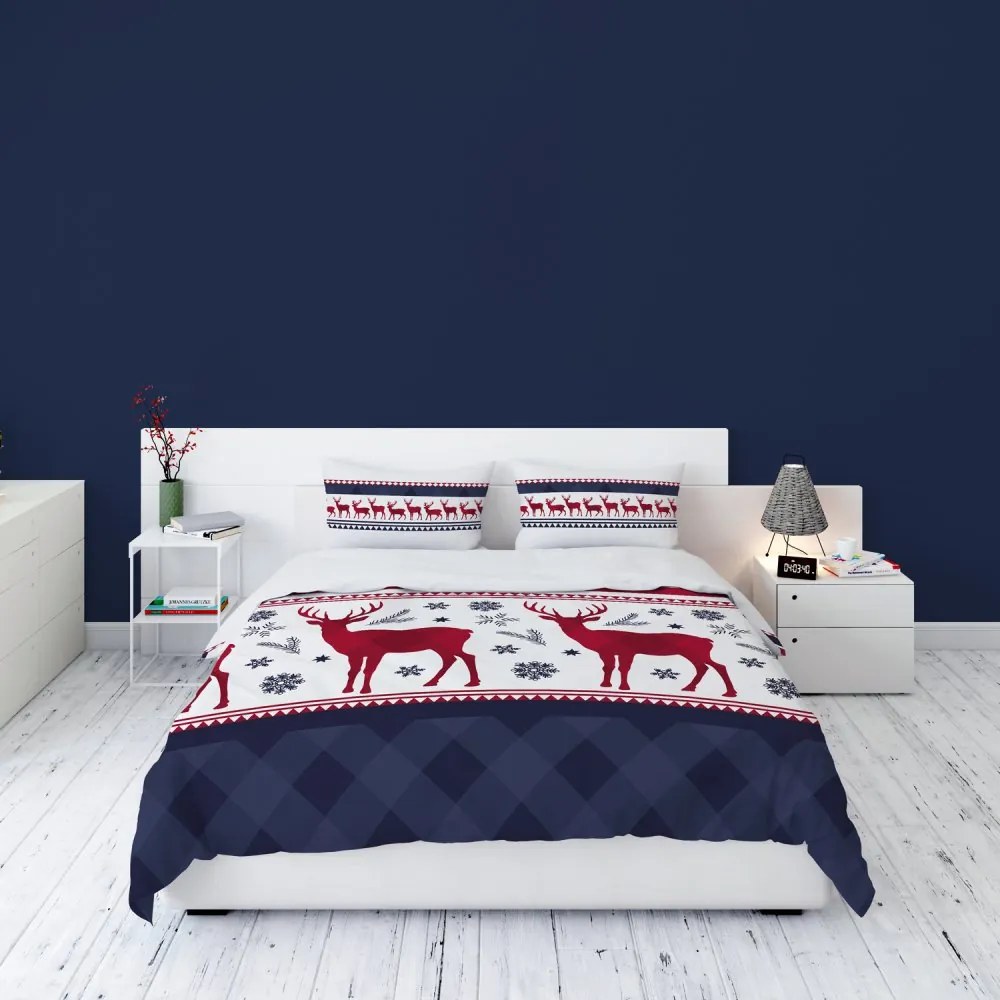 Lenjerie de pat din flanel albastru cu motiv de Crăciun Dimensiune: 220x200 cm | 2 x 70x80 cm