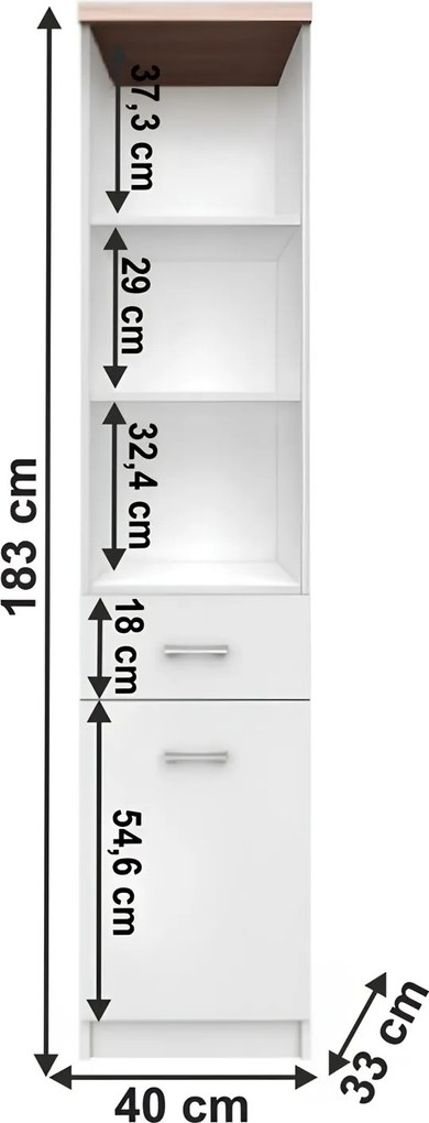 Etajeră 1D1S cu sertar, alb/stejar sonoma, universal, TOPTY TYP 04