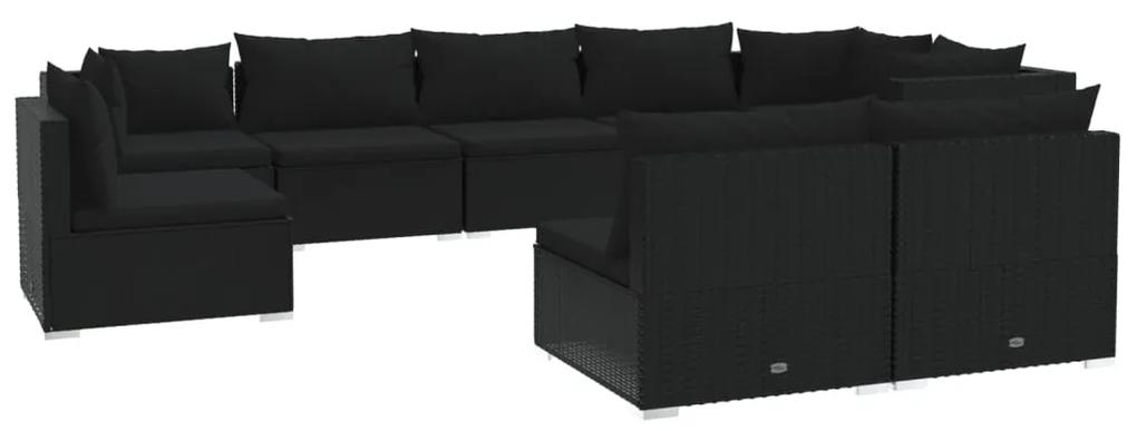 3102560 vidaXL Set mobilier de grădină cu perne, 9 piese, negru, poliratan