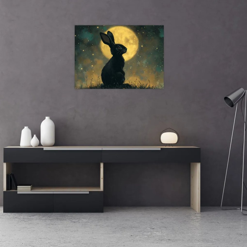 Tablou pe sticlă - Iepure cu lună (70x50 cm)