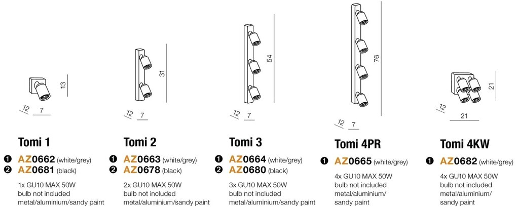 Aplica de perete/tavan cu spot stil modern minimalist Tomi 1 alba