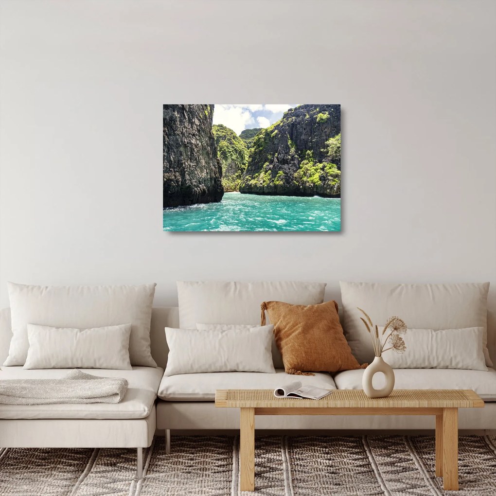 Tablou pe sticlă cu râu montan (70x50 cm)