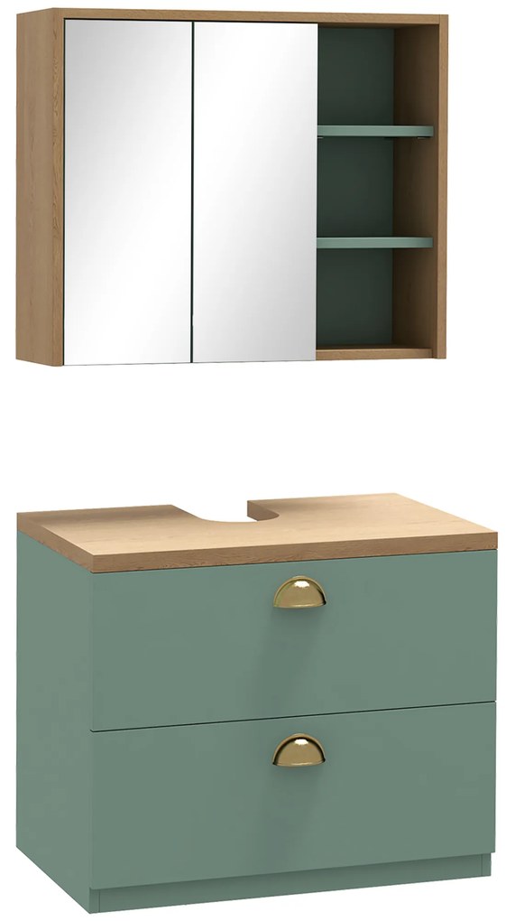 kleankin Set de mobilier pentru baie cu rafturi reglabile 2 sertare design scandinav verde | Aosom Romania