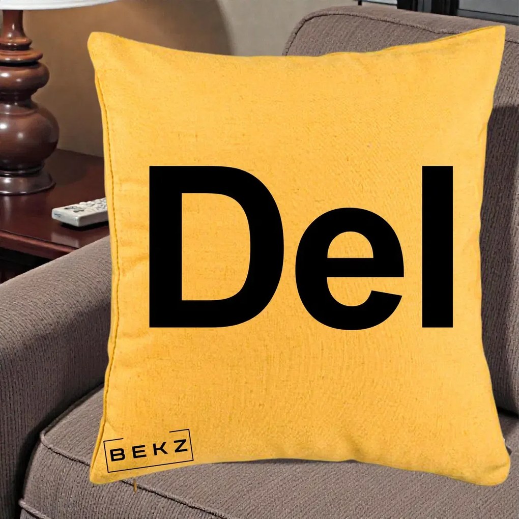 Perna Personalizata Tasta Del Tipografie Bold, 40x40 cm, Galben, Husa Detasabila, Perna Inclusa, BEKZ®