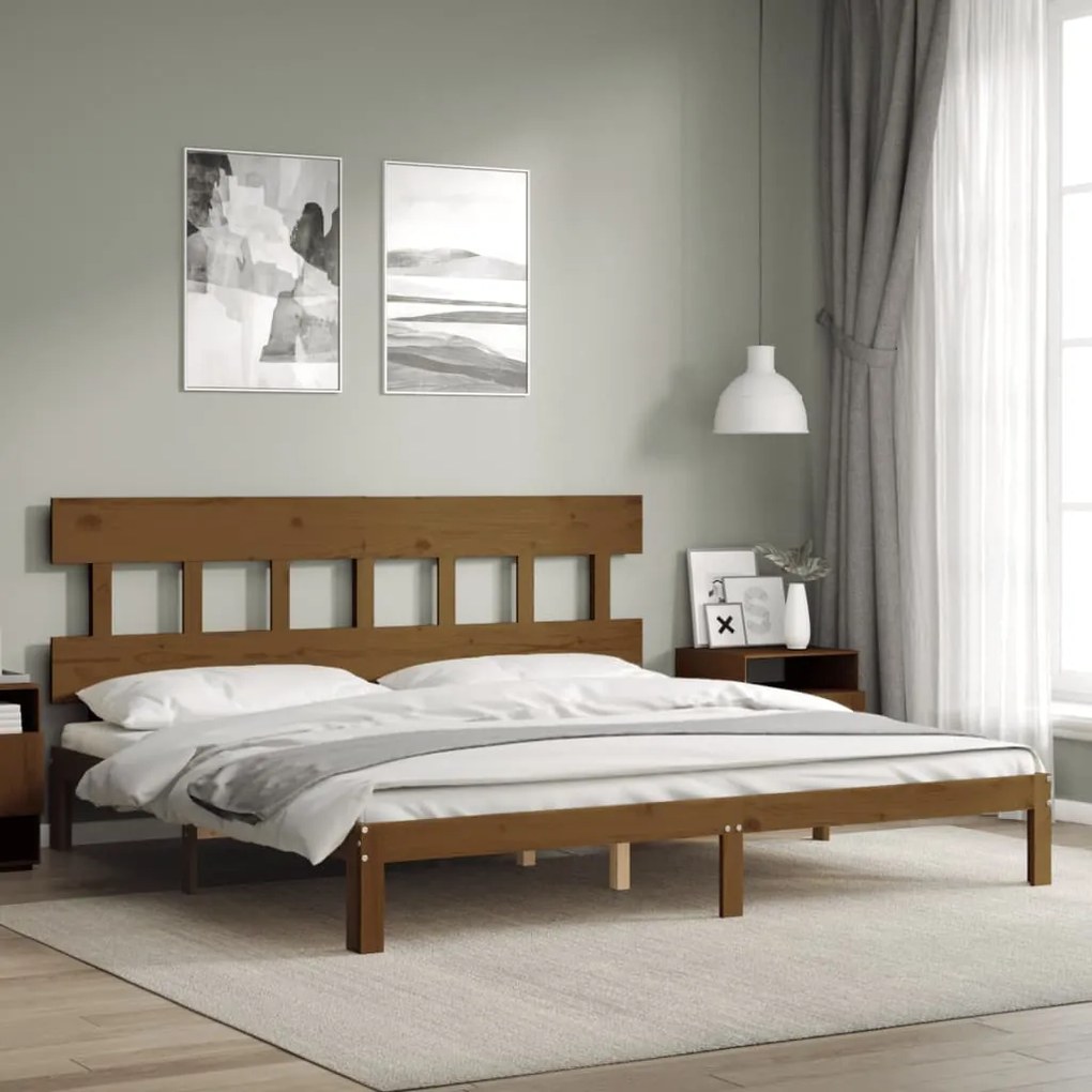 vidaXL Cadru pat cu tăblie, maro miere, 200x200 cm, lemn masiv