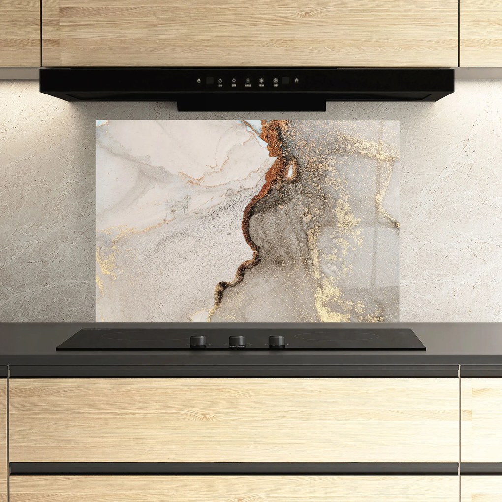 Panou Sticla Bucatarie, 30x40cm, Protectie aragaz, Antistropi, Termorezistent, Abstracte, Marble, Grey Gold Marble Gigapixel Art Scale 0_50x