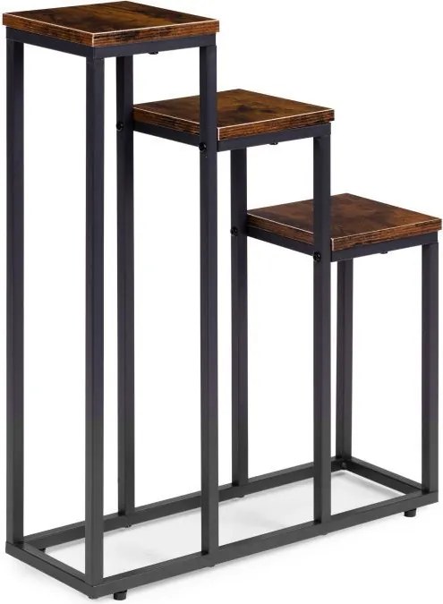 Suport pentru flori Loft - raft metalic cu 3 etaje cu rafturi din lemn