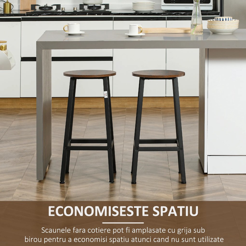 Set 2 scaune de bar HOMCOM, suport pentru picioare, maro rustic | Aosom Romania