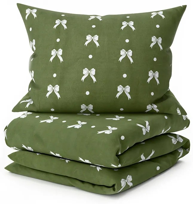 Lenjerie din microflanel WHITE BOW verde Dimensiune lenjerie de pat: 70 x 90 cm | 140 x 220 cm