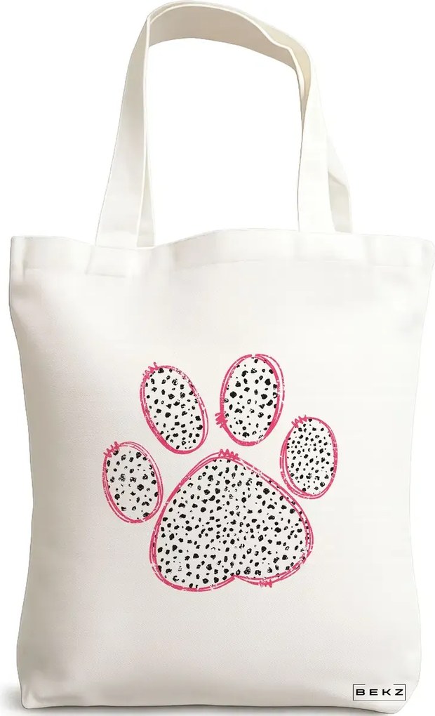 Sacosa de Panza pentru Cumparaturi, Geanta Tote, model Paw, 38x34.5 cm, Alba, BEKZ®