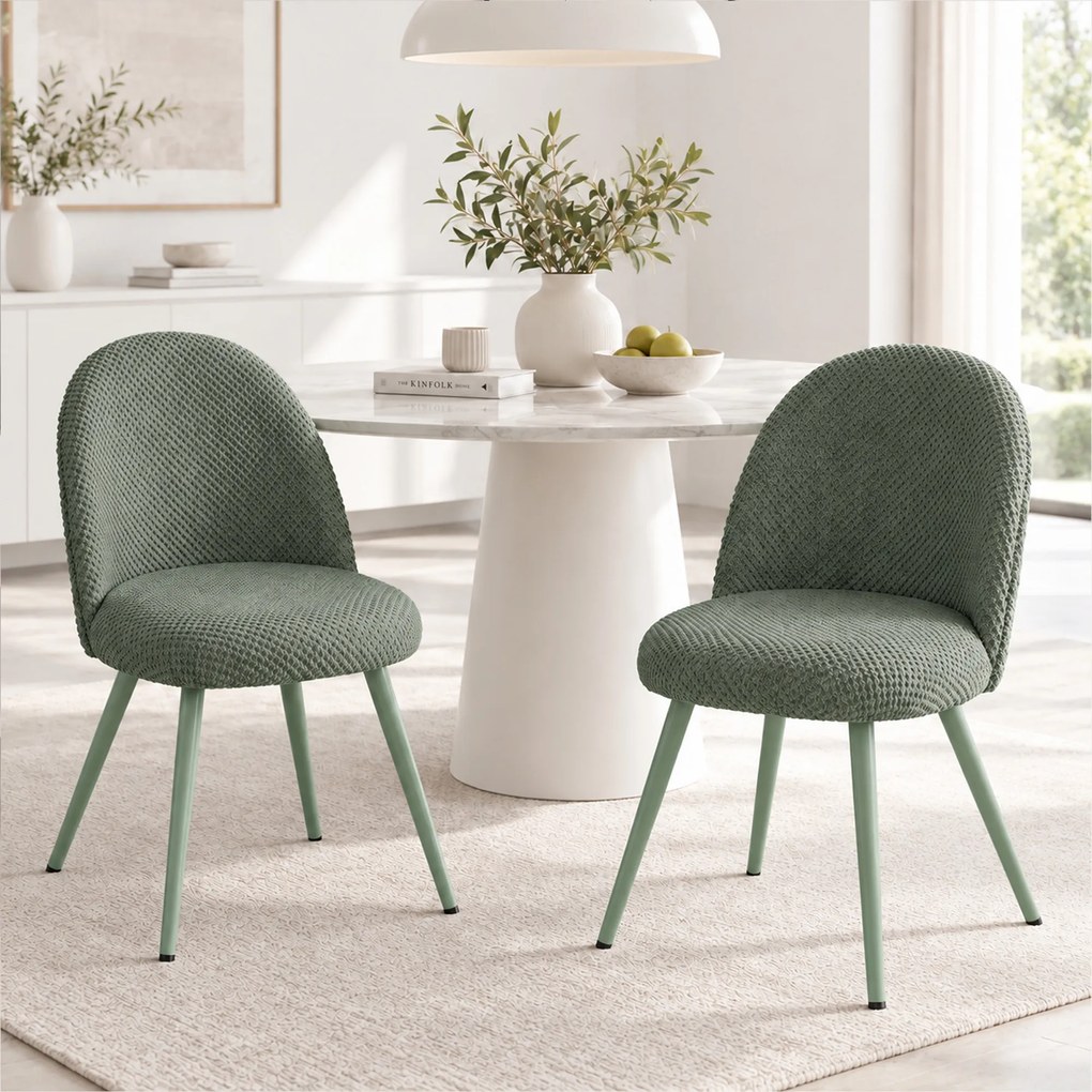 HOMCOM Set 2 Scaune pentru Dining din Catifea cu Șezut Tapițat, Verde Închis | Aosom Romania