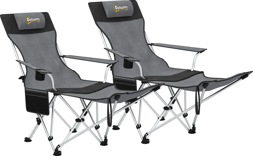Outsunny Set de 2 Scaune de Camping Pliabile cu Suport pentru Picioare Detașabil, 82x100x88 cm, Negru | Aosom Romania