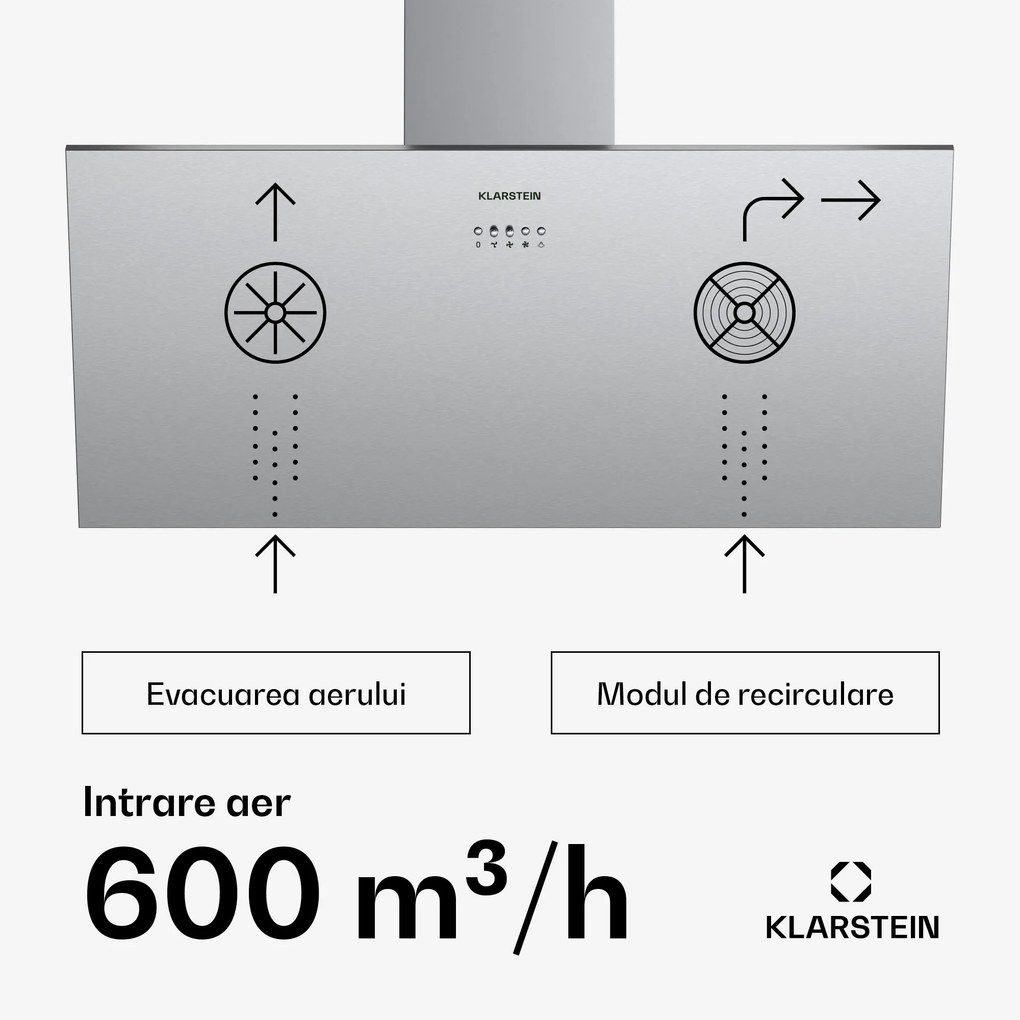 Silver Lining 90, hotă, 90 cm, 568 m³ / h, clasa de eficiență energetică A, oțel inoxidabil