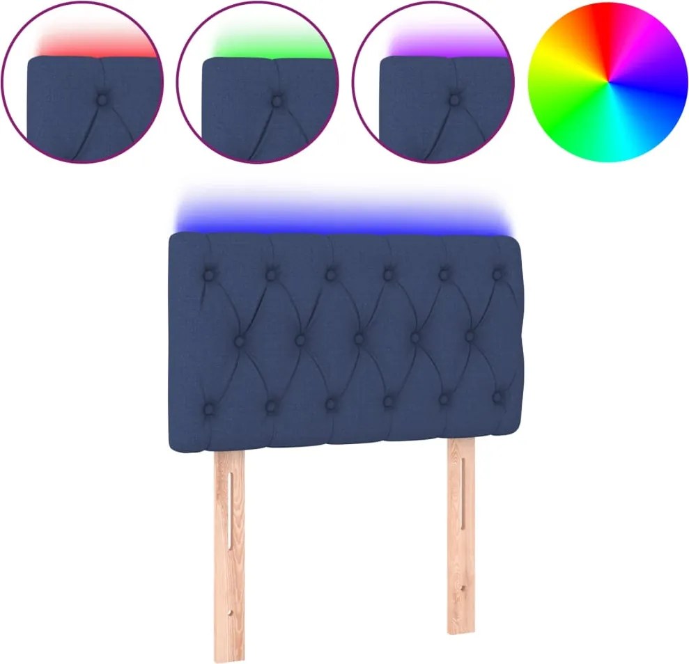 vidaXL Tăblie de pat cu LED, albastru, 80x7x78/88 cm, textil
