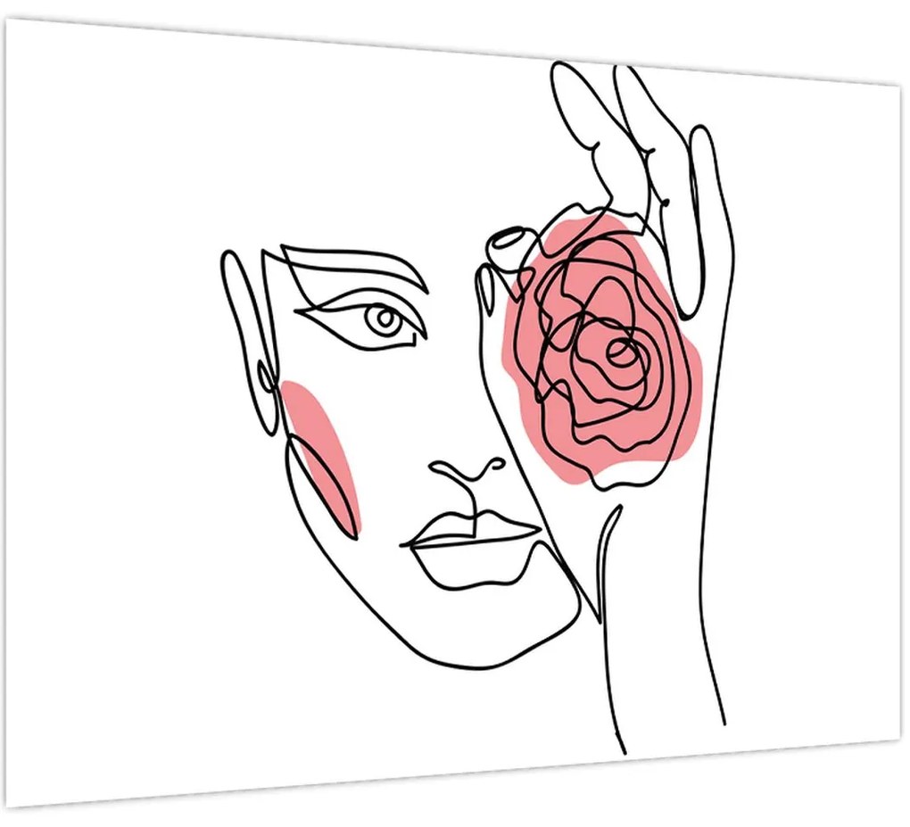 Tablou pe sticlă - Linie de artă față cu trandafir (70x50 cm)