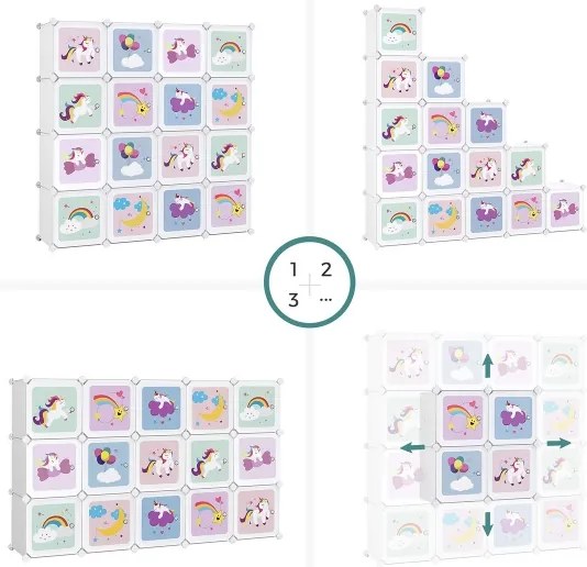 Dulap modular pentru copii ANET cu cutii colorate, depozitare practică