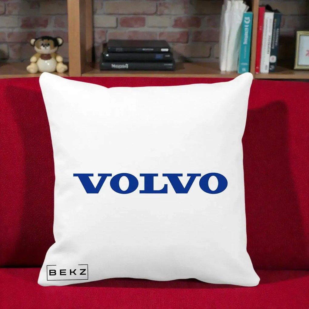 Perna Personalizata cu emblema Volvo, 40x40 cm, Alba Mata, Husa Detasabila, Perna Inclusa, BEKZ®