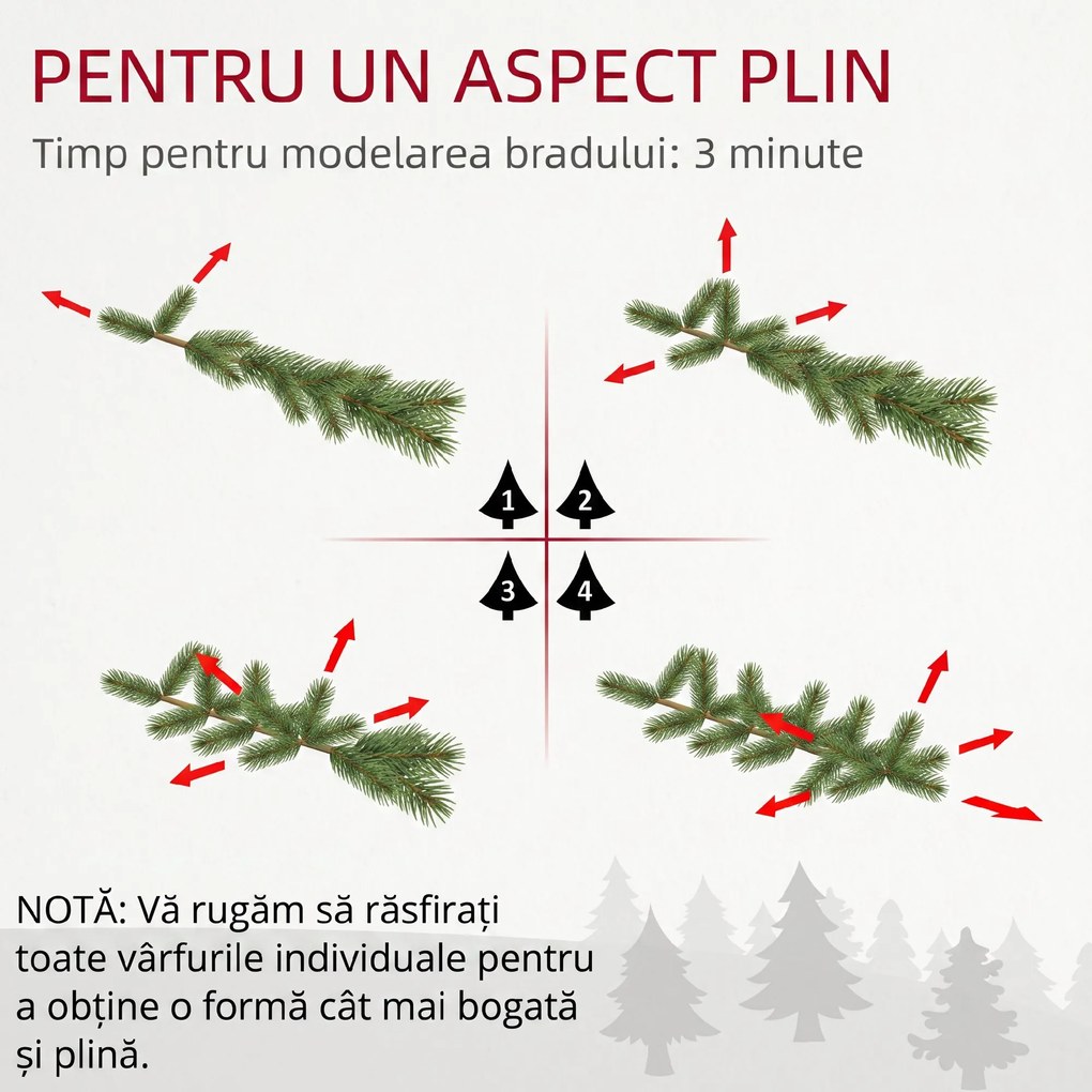 HOMCOM Mini Brad de Crăciun 60 cm cu lumini LED, 141 ramuri, conuri de pin, bobițe roșii, bază din ciment, verde | Aosom Romania