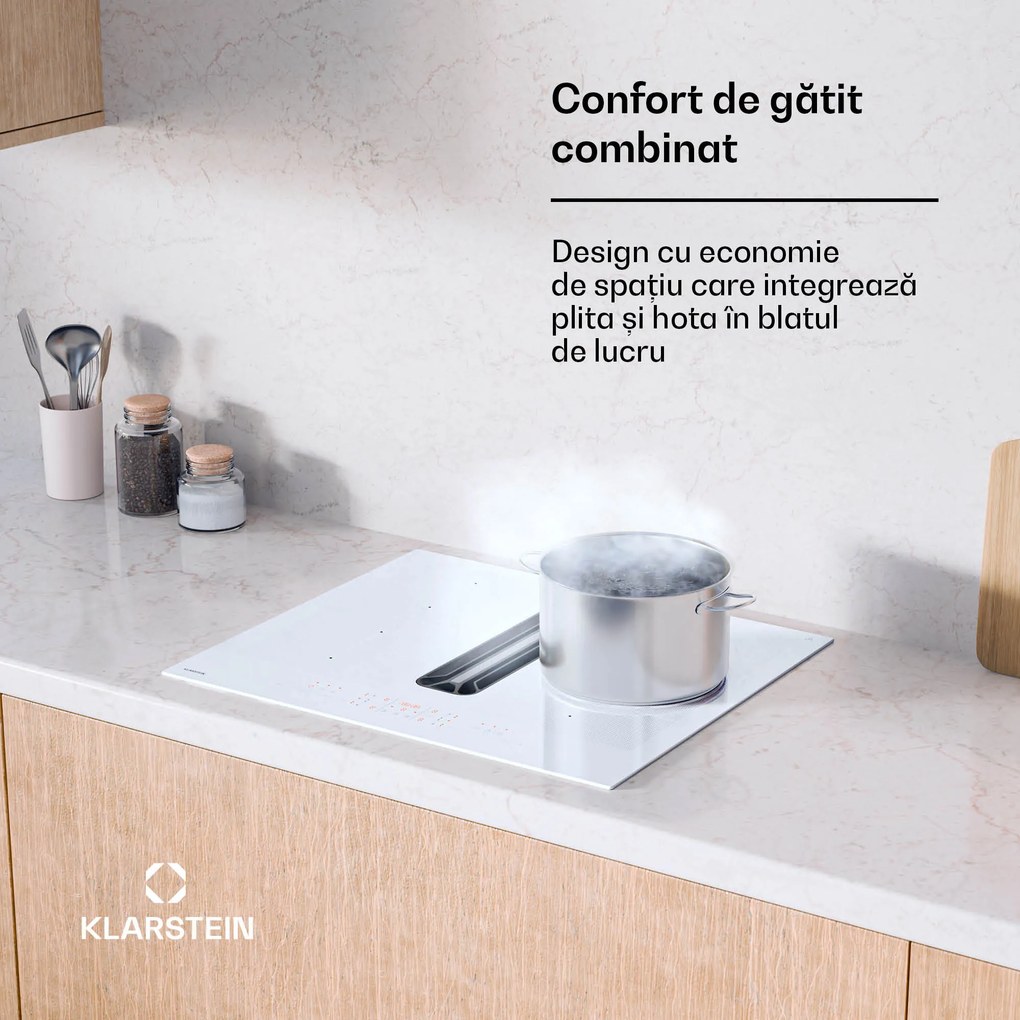 Klarstein AirJet FlexPro Down Air System, Plită cu inducție + hotă, Flexi zone, Booster