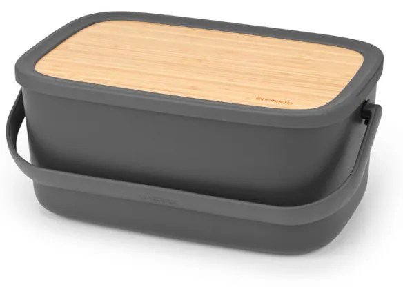 Cutie de paine Brabantia Nic 1003255, 39.5 cm, Capac din bambus, Maner de transport, Gri