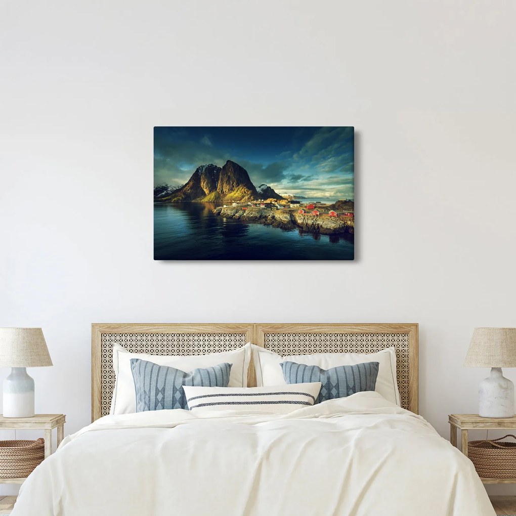 Tablou cu sat de pescari din Norvegia (90x60 cm)