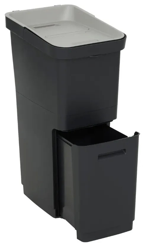 Cos gunoi Recyn, negru, plastic, 20+16 litri, 39 x 29 x H 68 cm