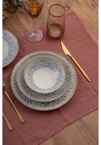 Set de veselă, 24 piese, porțelan, albastru/bej