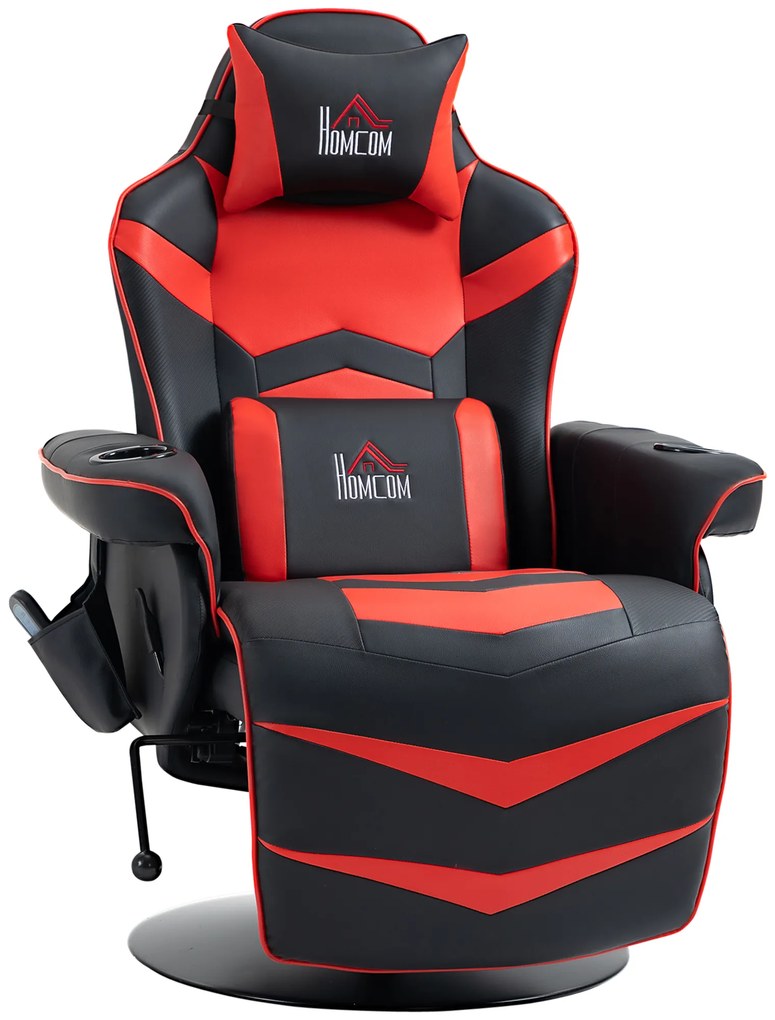 HOMCOM Fotoliu de gaming, Funcție de masaj, spătar înclinabil, suport de picioare, până la 120 kg, cadru din oțel, piele ecologică, Roșu | Aosom Romania