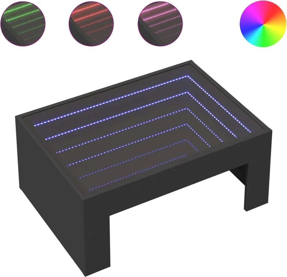 vidaXL Măsuță de cafea cu LED infinity, negru, 70x50x30 cm
