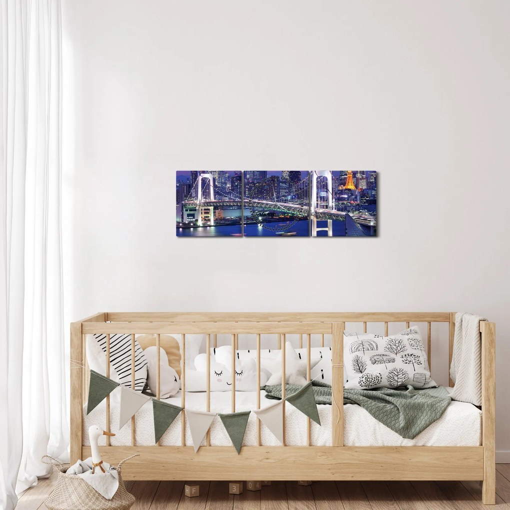 Tablou metropolei nocture (cu ceas) (90x30 cm)