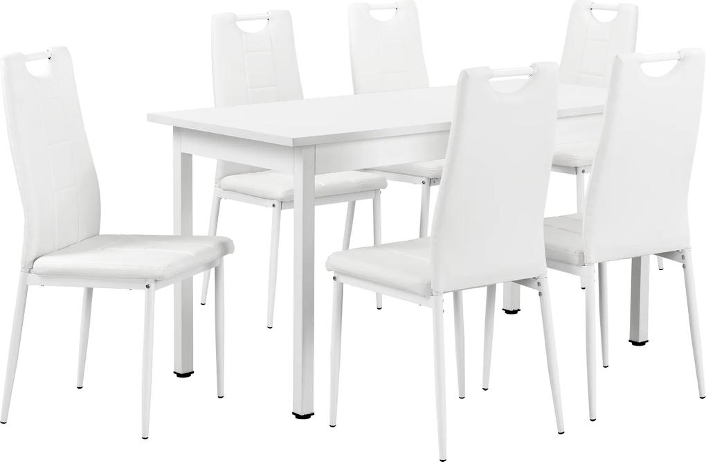 [en.casa]® Masa de bucatarie/salon eleganta (140x60) cu 6 scaune imitatie de piele - alb
