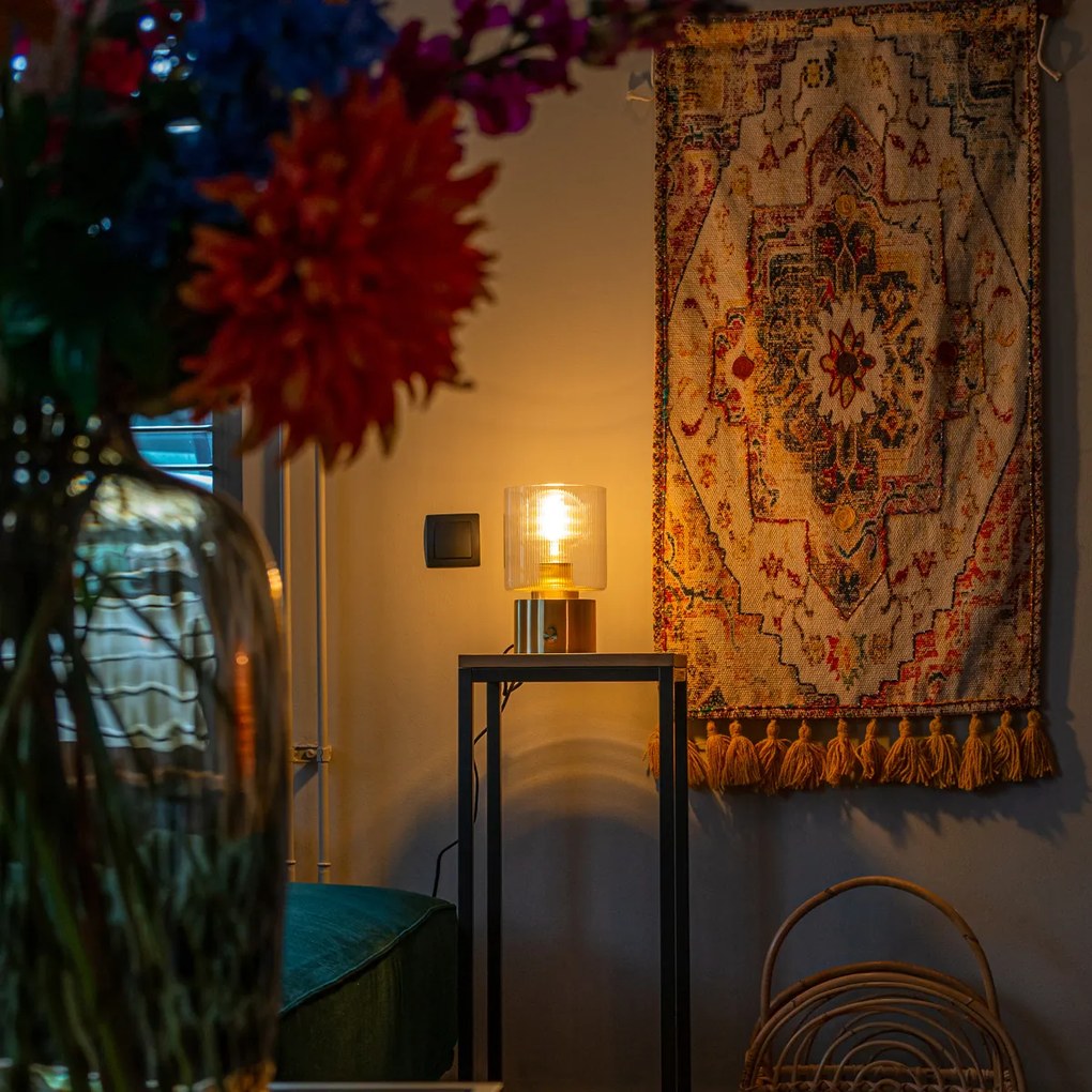 Lampă de masă Art Deco aurie cu sticlă - Laura